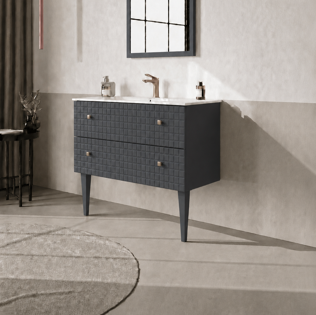 Orka Lipari 80 cm Mat Antrasit Banyo Dolabı Alt Modül Ve Lavabo (Ayaklı-Altın Kulp), 5008989 - 3