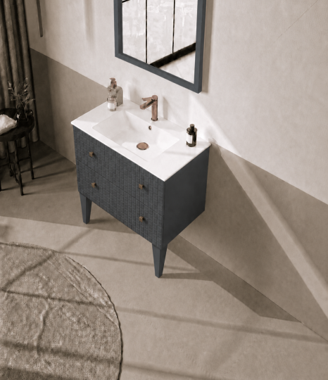 Orka Lipari 80 cm Mat Antrasit Banyo Dolabı Alt Modül Ve Lavabo (Ayaklı-Altın Kulp), 5008989 - 4