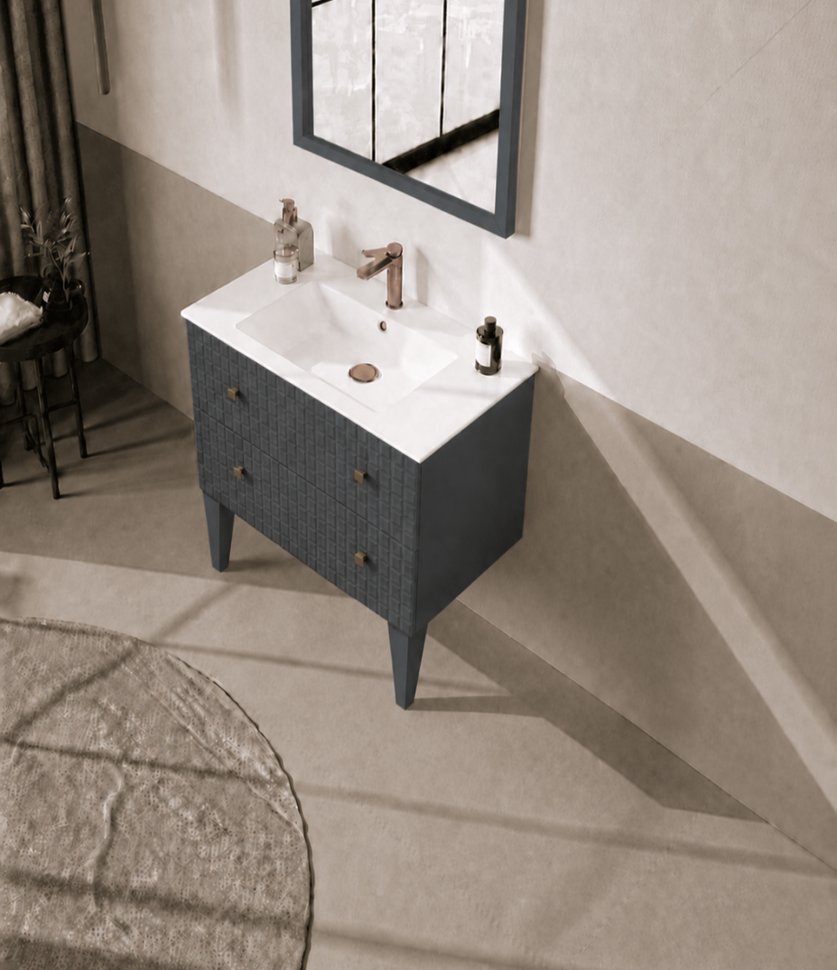 Orka Lipari 80 cm Mat Antrasit Banyo Dolabı Alt Modül Ve Lavabo (Ayaklı-Altın Kulp), 5008989 - 4