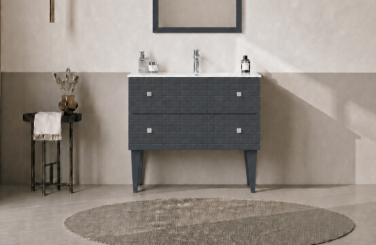 Orka Lipari 80 cm Mat Antrasit Banyo Dolabı Alt Modül Ve Lavabo (Ayaklı-Krom Kulp), 5008992
