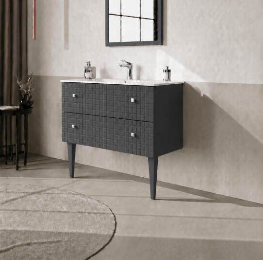 Orka Lipari 80 cm Mat Antrasit Banyo Dolabı Alt Modül Ve Lavabo (Ayaklı-Krom Kulp), 5008992 - 3