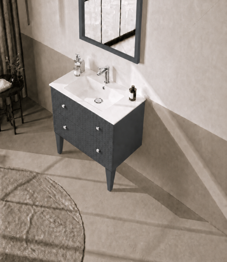 Orka Lipari 80 cm Mat Antrasit Banyo Dolabı Alt Modül Ve Lavabo (Ayaklı-Krom Kulp), 5008992 - 4