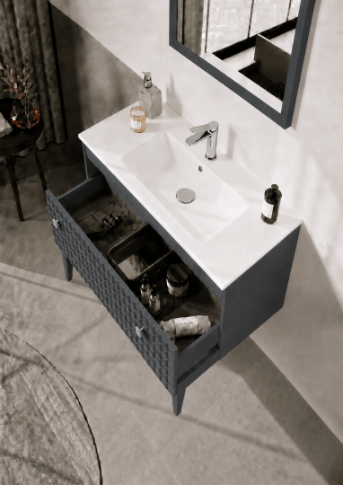Orka Lipari 80 cm Mat Antrasit Banyo Dolabı Alt Modül Ve Lavabo (Ayaklı-Krom Kulp), 5008992 - 5