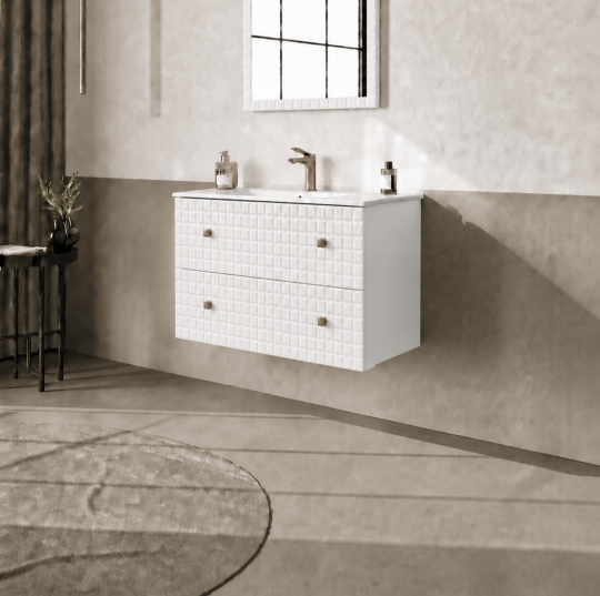 Orka Lipari 80 cm Mat Beyaz Banyo Dolabı Alt Modül Ve Lavabo (Asma-Altın Kulp), 5008975 - 3