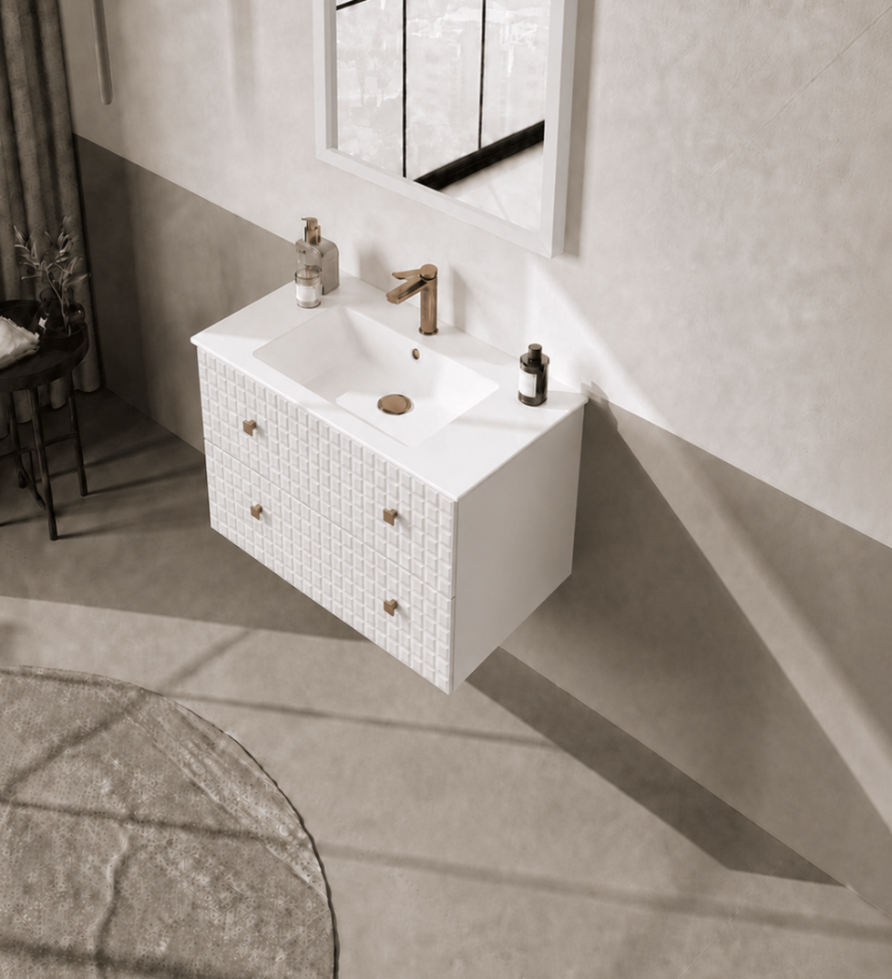Orka Lipari 80 cm Mat Beyaz Banyo Dolabı Alt Modül Ve Lavabo (Asma-Altın Kulp), 5008975 - 4