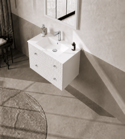 Orka Lipari 80 cm Mat Beyaz Banyo Dolabı Alt Modül Ve Lavabo (Asma-Krom Kulp), 5008981 - 4