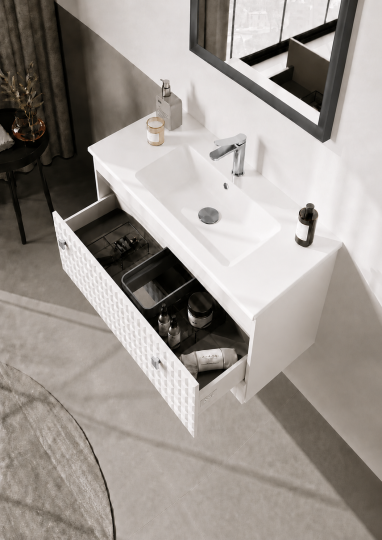 Orka Lipari 80 cm Mat Beyaz Banyo Dolabı Alt Modül Ve Lavabo (Asma-Krom Kulp), 5008981 - 5