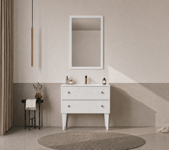 Orka Lipari 80 cm Mat Beyaz Banyo Dolabı Alt Modül Ve Lavabo (Ayaklı-Altın Kulp), 5008993 - 2