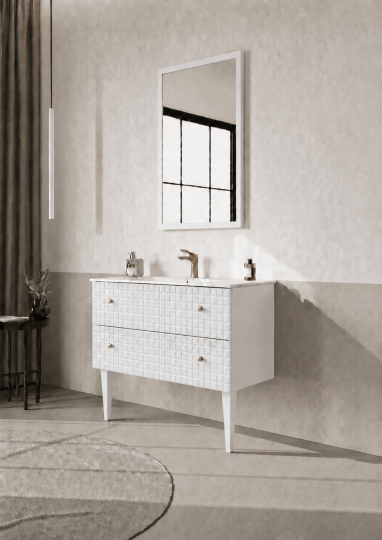 Orka Lipari 80 cm Mat Beyaz Banyo Dolabı Alt Modül Ve Lavabo (Ayaklı-Altın Kulp), 5008993 - 3