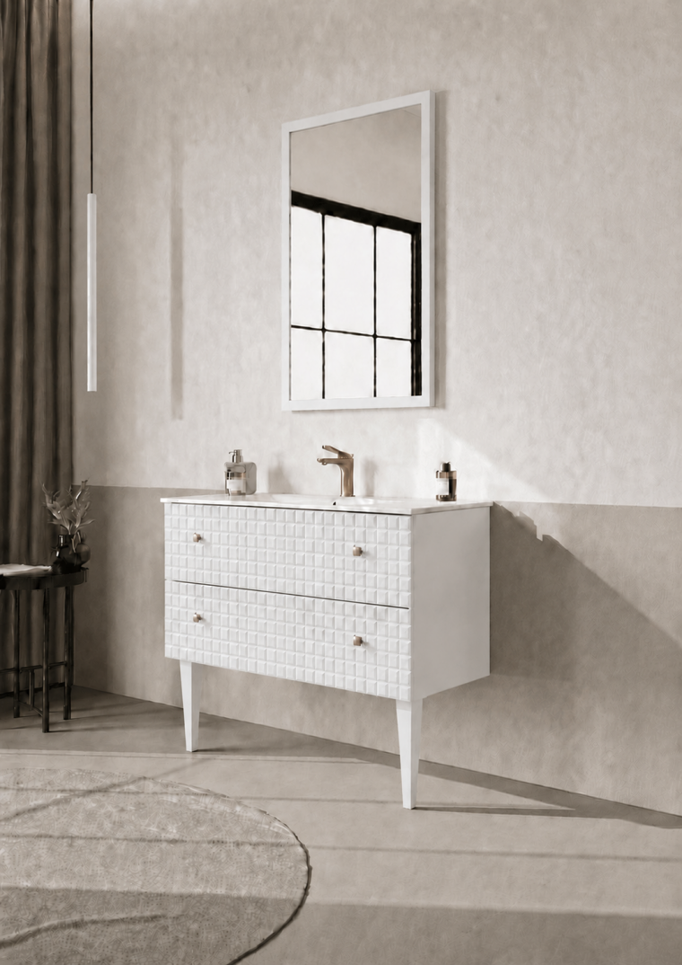 Orka Lipari 80 cm Mat Beyaz Banyo Dolabı Alt Modül Ve Lavabo (Ayaklı-Altın Kulp), 5008993 - 3