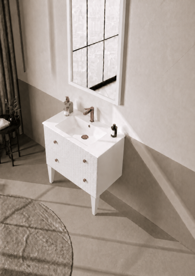Orka Lipari 80 cm Mat Beyaz Banyo Dolabı Alt Modül Ve Lavabo (Ayaklı-Altın Kulp), 5008993 - 4