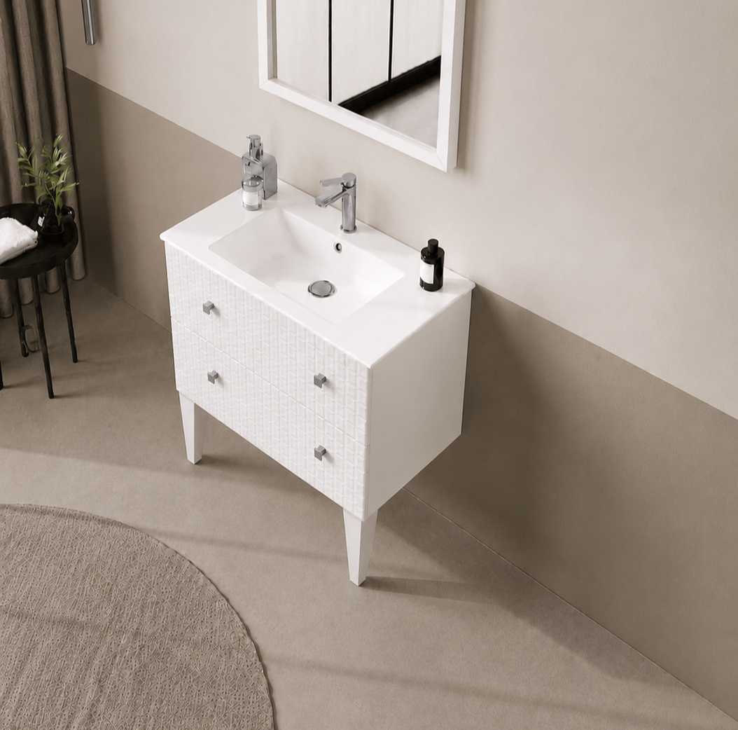 Orka Lipari 80 cm Mat Beyaz Banyo Dolabı Alt Modül Ve Lavabo (Ayaklı-Krom Kulp), 5008990 - 4