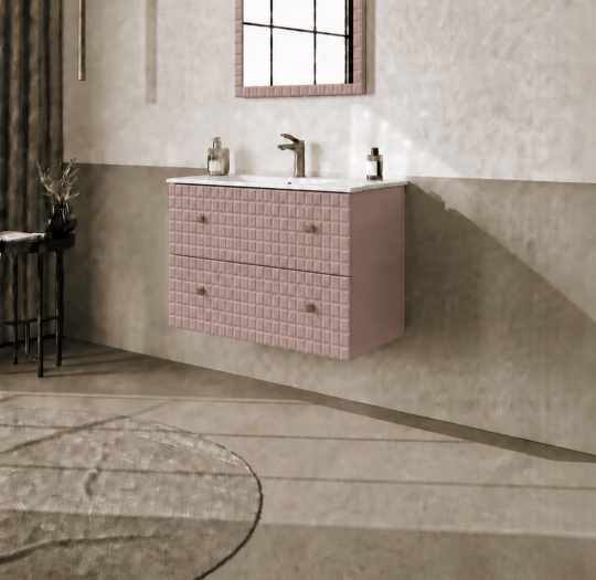 Orka Lipari 80 cm Mat Pudra Banyo Dolabı Alt Modül Ve Lavabo (Asma-Altın Kulp), 5009002 - 3