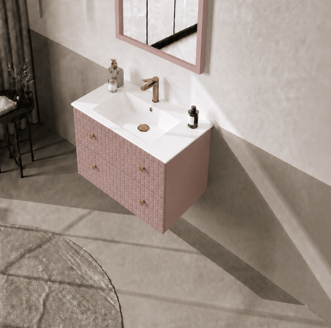 Orka Lipari 80 cm Mat Pudra Banyo Dolabı Alt Modül Ve Lavabo (Asma-Altın Kulp), 5009002 - 4