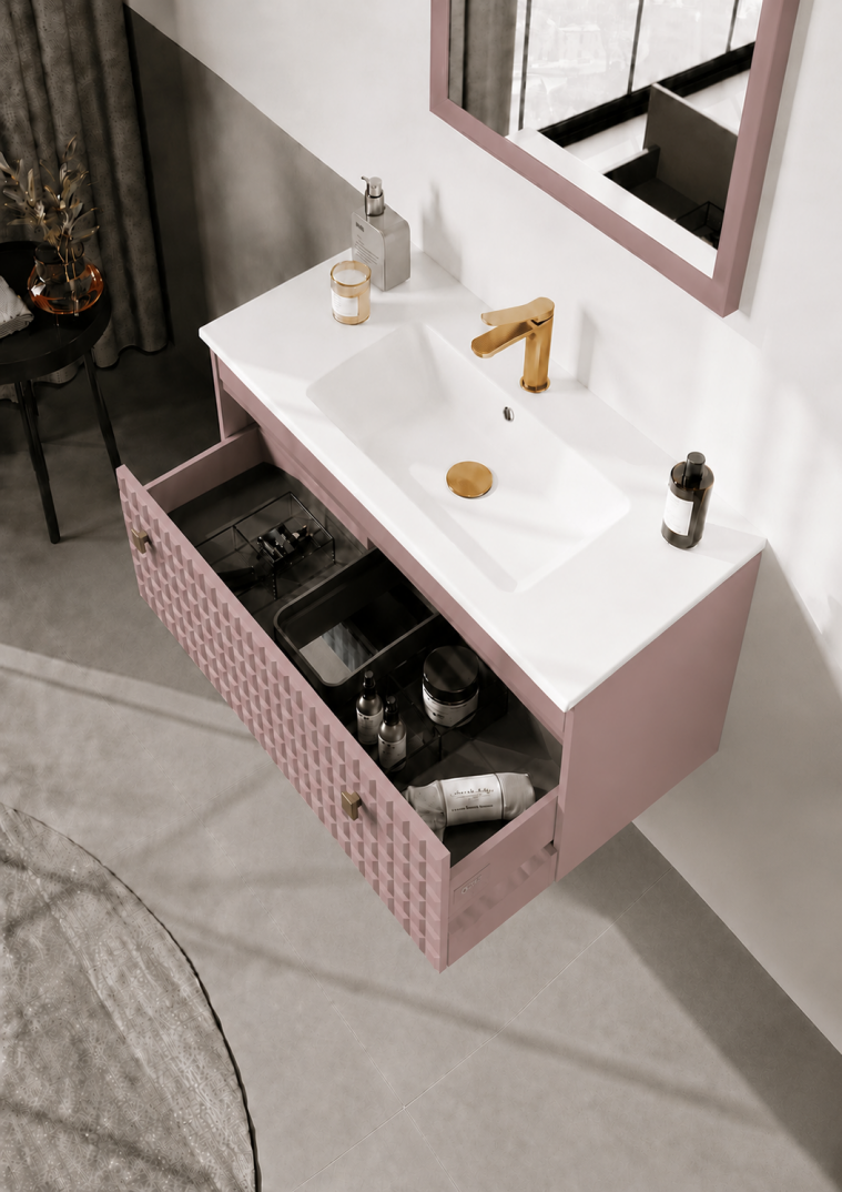 Orka Lipari 80 cm Mat Pudra Banyo Dolabı Alt Modül Ve Lavabo (Asma-Altın Kulp), 5009002 - 5