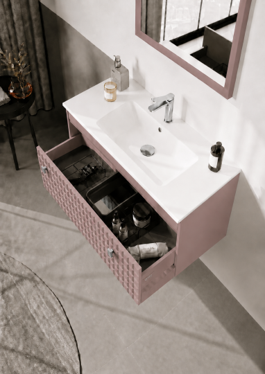 Orka Lipari 80 cm Mat Pudra Banyo Dolabı Alt Modül Ve Lavabo (Asma-Krom Kulp), 5009001 - 5