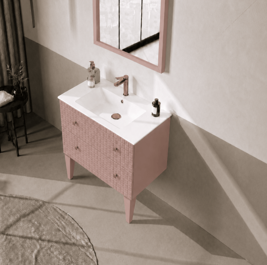 Orka Lipari 80 cm Mat Pudra Banyo Dolabı Alt Modül Ve Lavabo (Ayaklı-Altın Kulp), 5008999 - 4