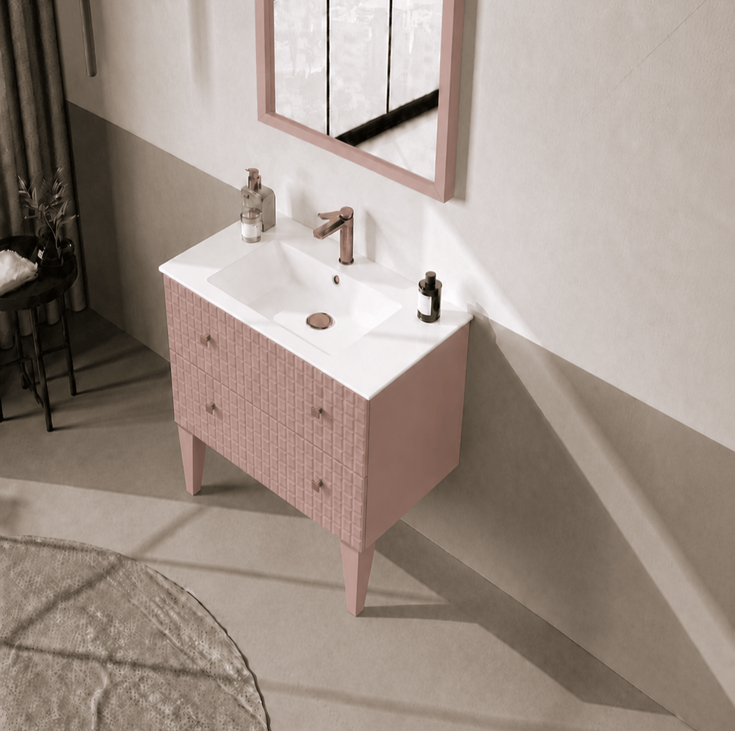 Orka Lipari 80 cm Mat Pudra Banyo Dolabı Alt Modül Ve Lavabo (Ayaklı-Altın Kulp), 5008999 - 4