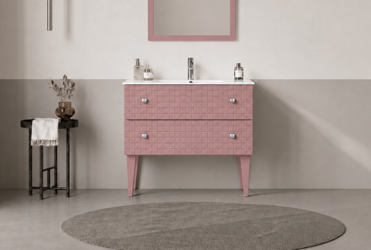 Orka Lipari 80 cm Mat Pudra / Krom Banyo Dolabı Alt Modül ve Lavabo (Ayaklı) , 5009000 - 2