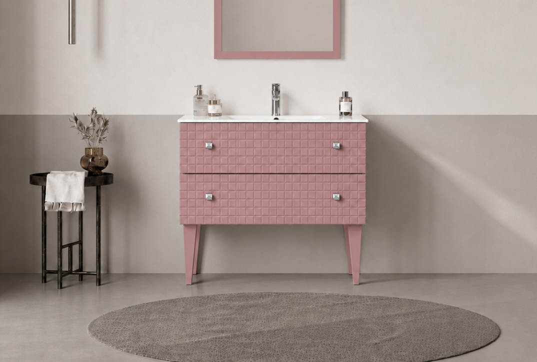 Orka Lipari 80 cm Mat Pudra / Krom Banyo Dolabı Alt Modül ve Lavabo (Ayaklı) , 5009000 - 2