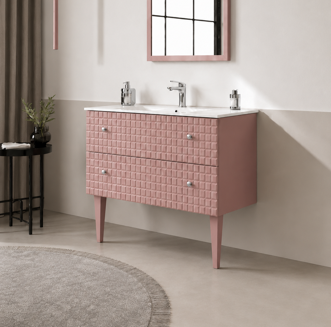 Orka Lipari 80 cm Mat Pudra / Krom Banyo Dolabı Alt Modül ve Lavabo (Ayaklı) , 5009000 - 3