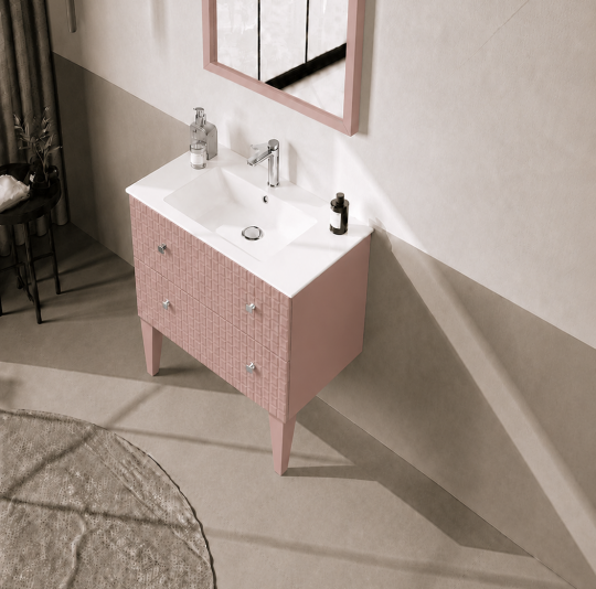 Orka Lipari 80 cm Mat Pudra / Krom Banyo Dolabı Alt Modül ve Lavabo (Ayaklı) , 5009000 - 4