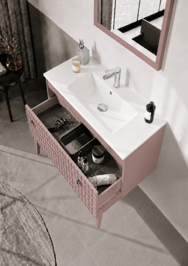Orka Lipari 80 cm Mat Pudra / Krom Banyo Dolabı Alt Modül ve Lavabo (Ayaklı) , 5009000 - 5