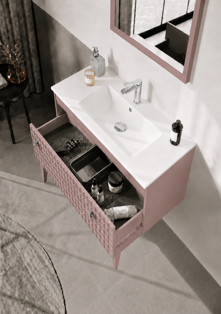 Orka Lipari 80 cm Mat Pudra / Krom Banyo Dolabı Alt Modül ve Lavabo (Ayaklı) , 5009000 - 5