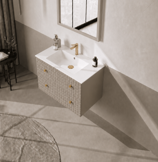 Orka Lipari 80 cm Mat Vizon Banyo Dolabı Alt Modül Ve Lavabo (Asma-Altın Kulp), 5008976 - 4