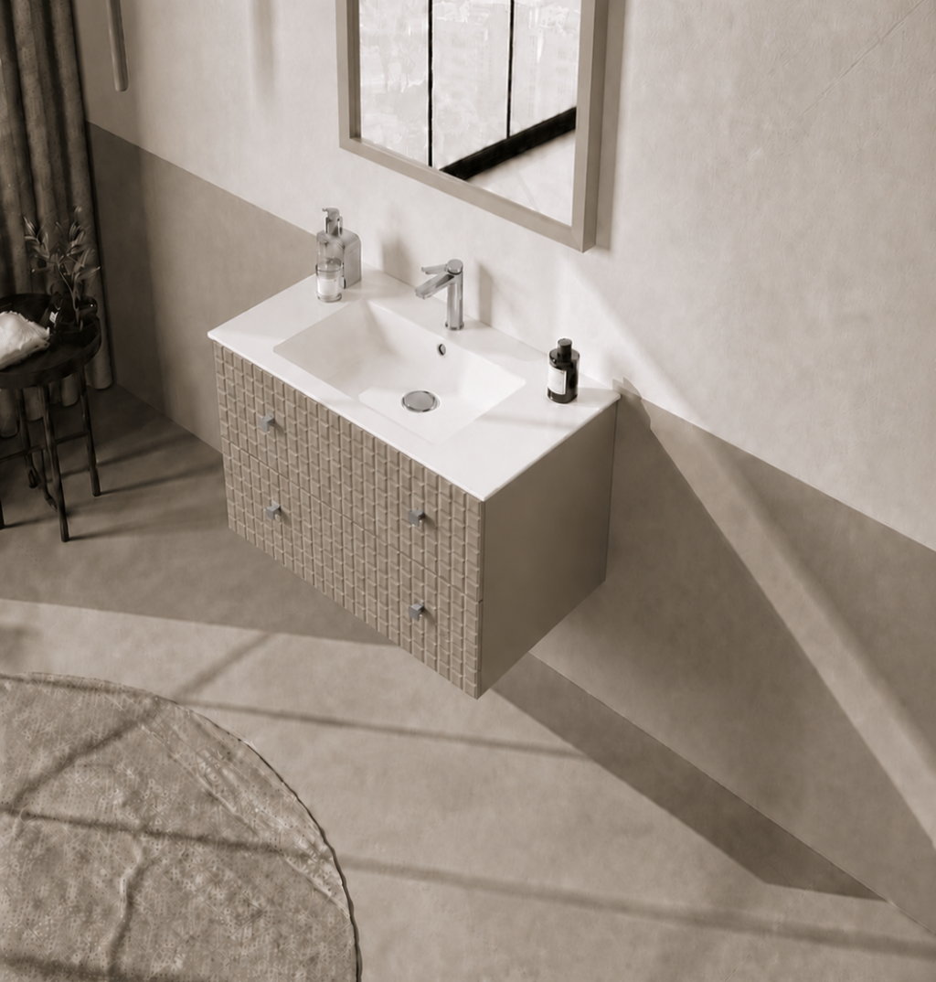 Orka Lipari 80 cm Mat Vizon Banyo Dolabı Alt Modül Ve Lavabo (Asma-Krom Kulp), 5008982 - 4