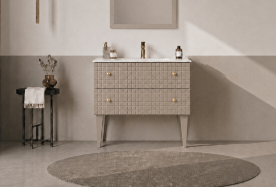 Orka Lipari 80 cm Mat Vizon Banyo Dolabı Alt Modül Ve Lavabo (Ayaklı-Altın Kulp), 5008988 