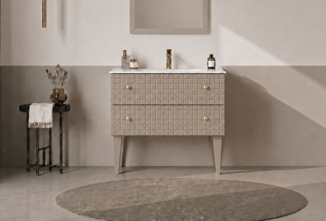 Orka Lipari 80 cm Mat Vizon Banyo Dolabı Alt Modül Ve Lavabo (Ayaklı-Altın Kulp), 5008988 - 1