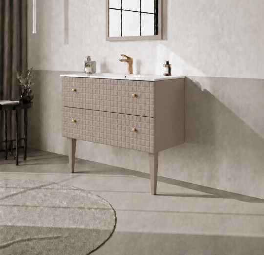 Orka Lipari 80 cm Mat Vizon Banyo Dolabı Alt Modül Ve Lavabo (Ayaklı-Altın Kulp), 5008988 - 3