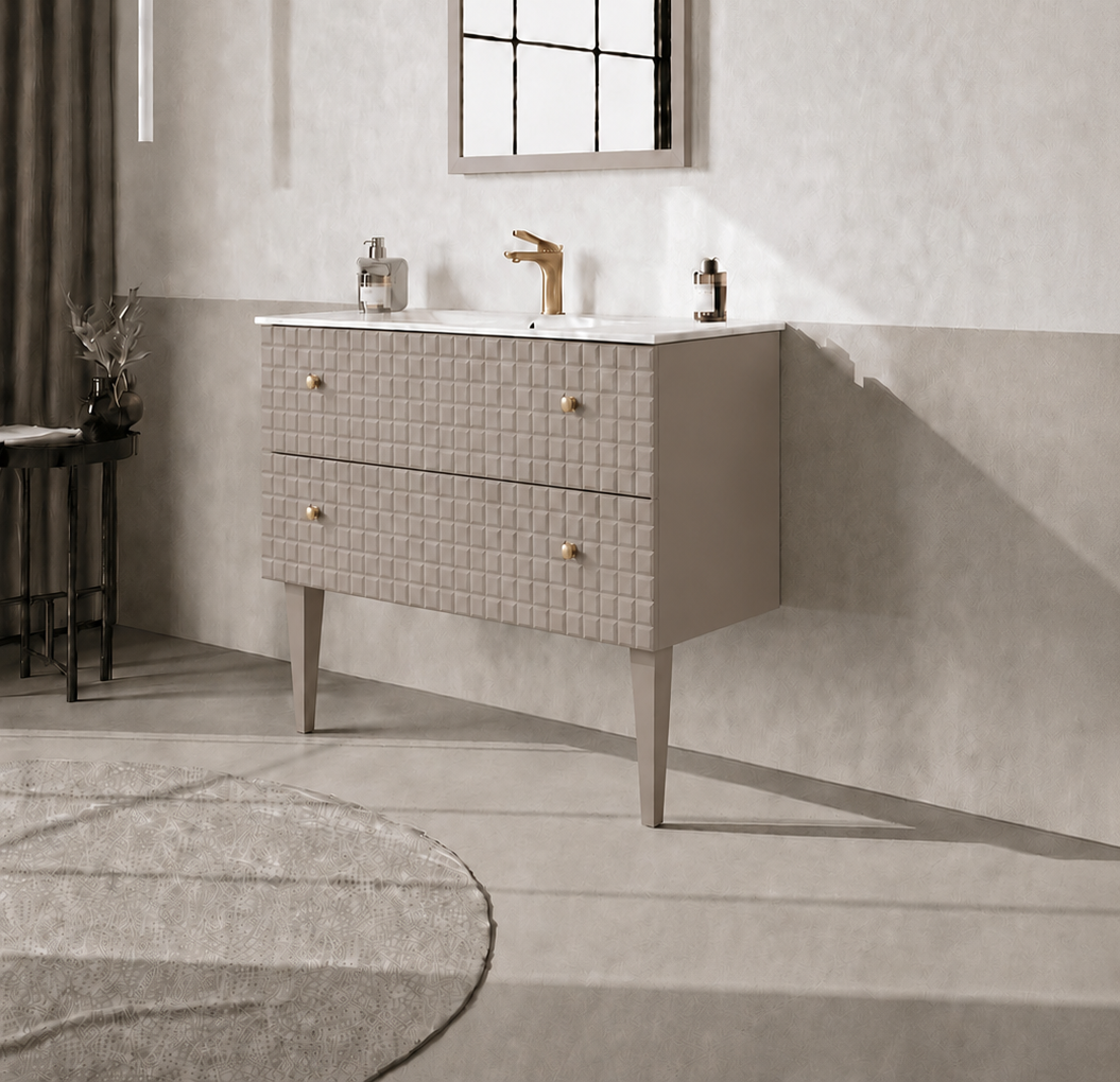 Orka Lipari 80 cm Mat Vizon Banyo Dolabı Alt Modül Ve Lavabo (Ayaklı-Altın Kulp), 5008988 - 3