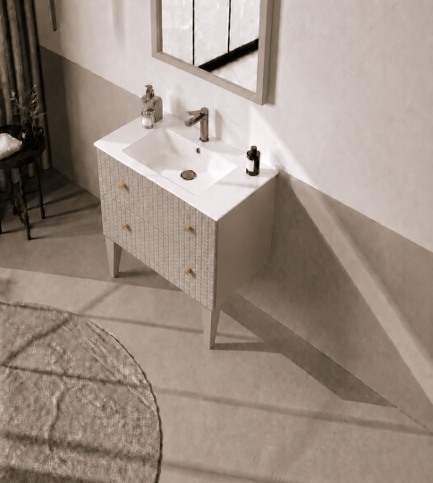 Orka Lipari 80 cm Mat Vizon Banyo Dolabı Alt Modül Ve Lavabo (Ayaklı-Altın Kulp), 5008988 - 4