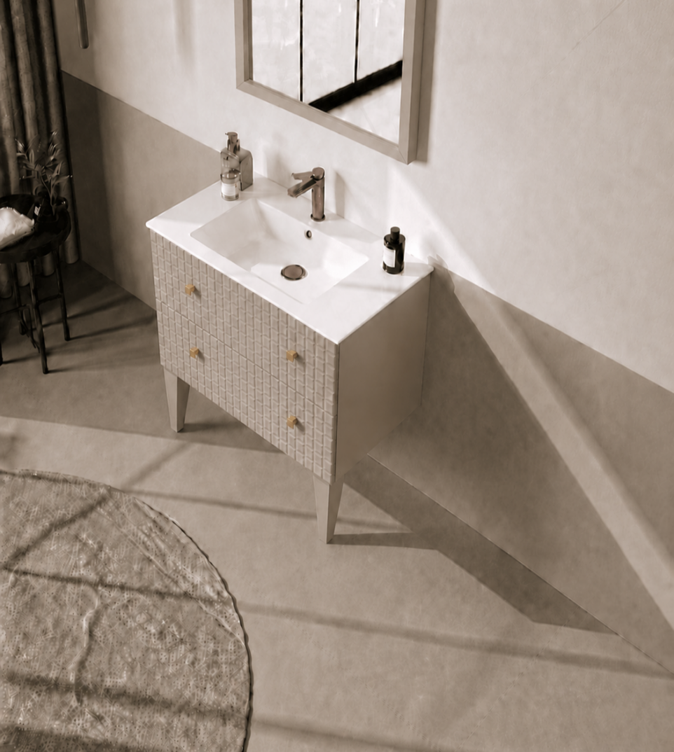 Orka Lipari 80 cm Mat Vizon Banyo Dolabı Alt Modül Ve Lavabo (Ayaklı-Altın Kulp), 5008988 - 4