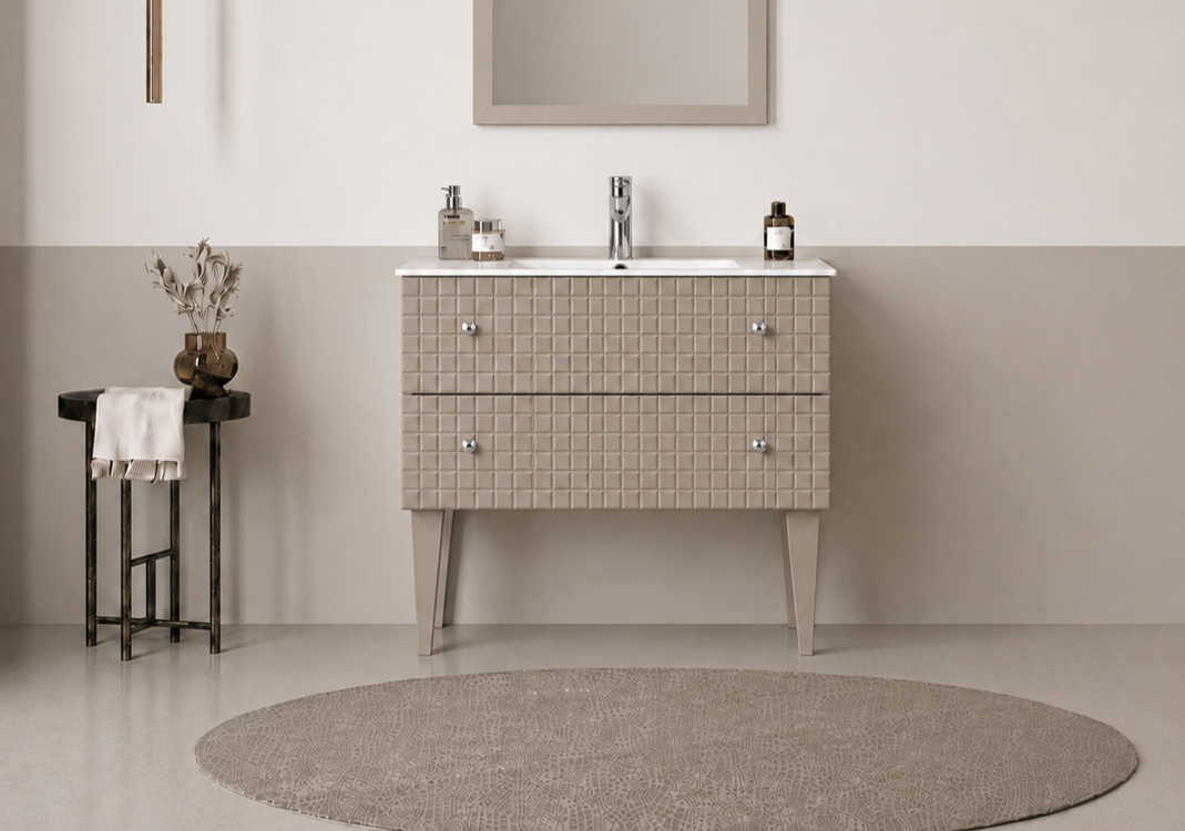 Orka Lipari 80 cm Mat Vizon Banyo Dolabı Alt Modül Ve Lavabo (Ayaklı-Krom Kulp), 5008991 - 2