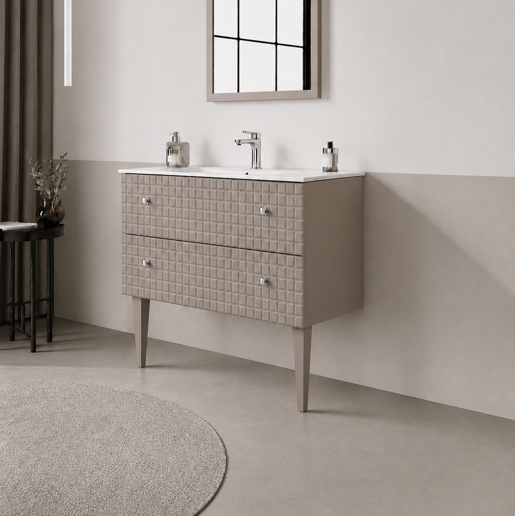 Orka Lipari 80 cm Mat Vizon Banyo Dolabı Alt Modül Ve Lavabo (Ayaklı-Krom Kulp), 5008991 - 3