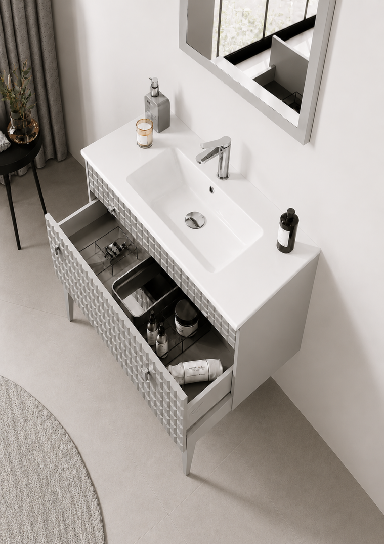 Orka Lipari 80 cm Mat Vizon Banyo Dolabı Alt Modül Ve Lavabo (Ayaklı-Krom Kulp), 5008991 - 5