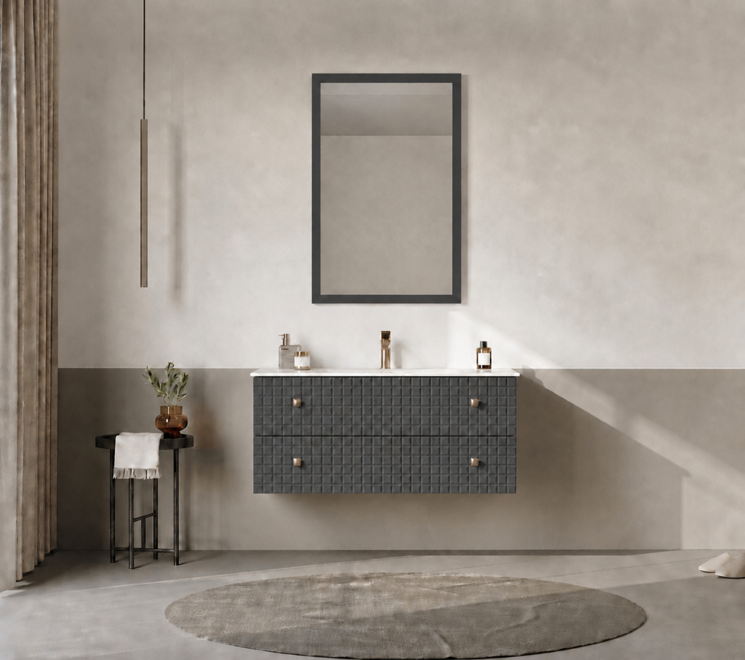 Orka Lipari Asma Banyo Dolabı Takımı, 100 cm, Mat Antrasit Lake (Altın Kulp-Ledli Ayna), 5007307 - 2