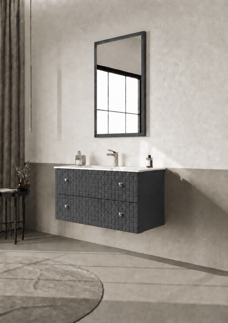 Orka Lipari Asma Banyo Dolabı Takımı, 100 cm, Mat Antrasit Lake (Altın Kulp-Ledli Ayna), 5007307 - 3