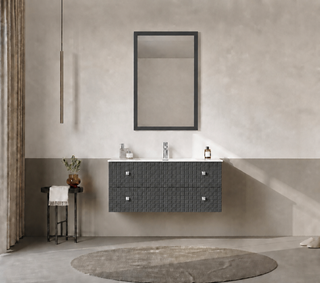 Orka Lipari Asma Banyo Dolabı Takımı, 100 cm, Mat Antrasit Lake (Krom Kulp-Ledli Ayna), 5007322 - 1
