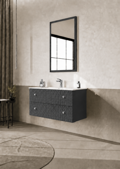 Orka Lipari Asma Banyo Dolabı Takımı, 100 cm, Mat Antrasit Lake (Krom Kulp-Ledli Ayna), 5007322 - 3