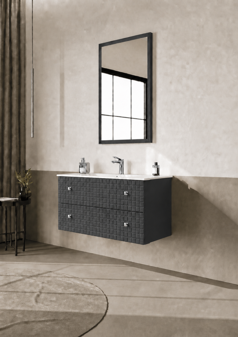 Orka Lipari Asma Banyo Dolabı Takımı, 100 cm, Mat Antrasit Lake (Krom Kulp-Ledli Ayna), 5007322 - 3