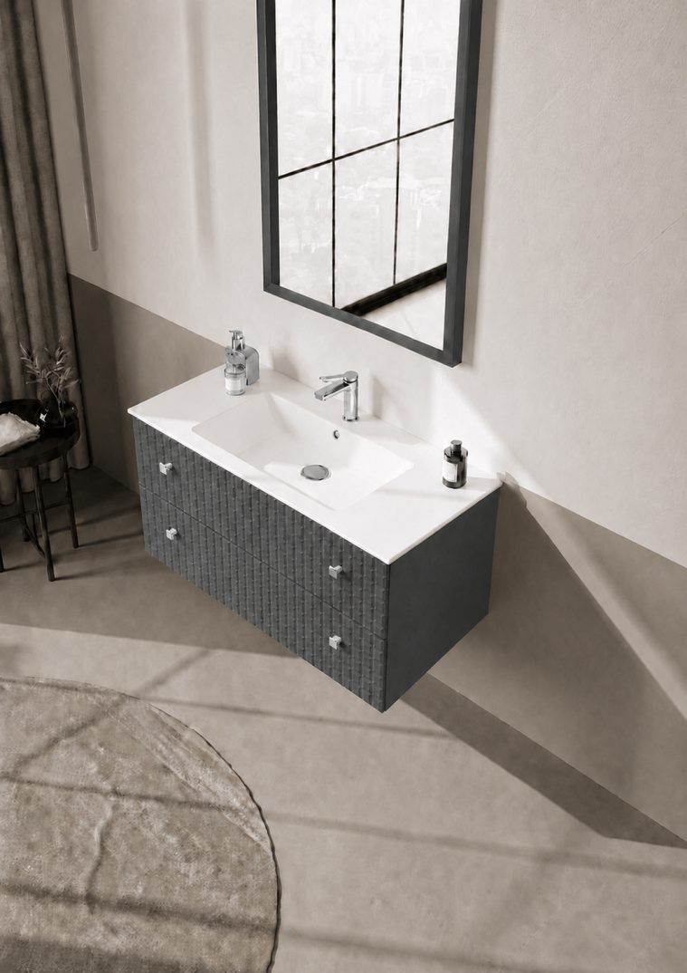 Orka Lipari Asma Banyo Dolabı Takımı, 100 cm, Mat Antrasit Lake (Krom Kulp-Ledli Ayna), 5007322 - 4