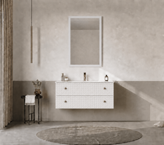 Orka Lipari Asma Banyo Dolabı Takımı, 100 cm, Mat Beyaz Lake (Altın Kulp-Ledli Ayna), 5007304
