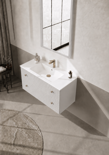 Orka Lipari Asma Banyo Dolabı Takımı, 100 cm, Mat Beyaz Lake (Altın Kulp-Ledli Ayna), 5007304 - 4