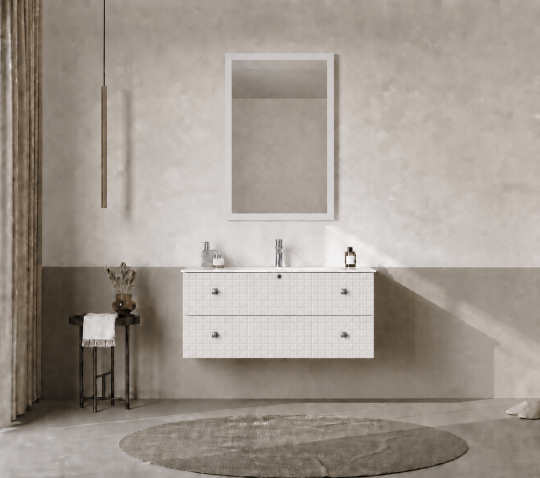 Orka Lipari Asma Banyo Dolabı Takımı, 100 cm, Mat Beyaz Lake (Krom Kulp-Ledli Ayna), 5007320 