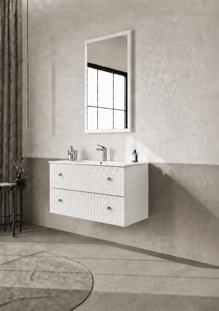 Orka Lipari Asma Banyo Dolabı Takımı, 100 cm, Mat Beyaz Lake (Krom Kulp-Ledli Ayna), 5007320 - 3