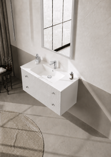Orka Lipari Asma Banyo Dolabı Takımı, 100 cm, Mat Beyaz Lake (Krom Kulp-Ledli Ayna), 5007320 - 4